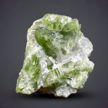 Load image into Gallery viewer, Electric Green Diopside on Quartz – Collector Mineral Specimen (Gilgit-Baltistan) Pakistan