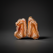 Load image into Gallery viewer, High-Grade Indonesian Sumatra Agate Pair – Vibrant Banded Chalcedony with Rich Color Zoning | Ethical Lapidary & Collector Display Specimens