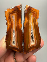 Load image into Gallery viewer, High-Grade Indonesian Sumatra Agate Pair – Vibrant Banded Chalcedony with Rich Color Zoning | Ethical Lapidary & Collector Display Specimens