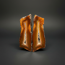 Load image into Gallery viewer, High-Grade Indonesian Sumatra Agate Pair – Vibrant Banded Chalcedony with Rich Color Zoning | Ethical Lapidary & Collector Display Specimens