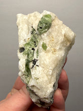 Load image into Gallery viewer, Electric Green Diopside on Quartz – Collector Mineral Specimen (Gilgit-Baltistan) Pakistan