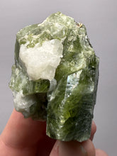 Load image into Gallery viewer, Electric Green Diopside on Quartz – Collector Mineral Specimen (Gilgit-Baltistan) Pakistan