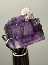 Load image into Gallery viewer, Rhodochrosite + Quartz on Purple Isometric Fluorite (Thumbnail Specimen) | Wutong Mine, China