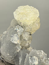 Load image into Gallery viewer, Druzy Apophyllite over Golden Calcite & Black Chalcedony Stalactites | Deccan Traps, Maharashtra, India