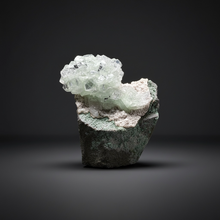 Load image into Gallery viewer, Light Mint Green “Disco Ball” Radial Apophyllite on Pink & Green Heulandite — Deccan Traps, India