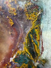 Load image into Gallery viewer, PREMIUM DISPLAY or LAPIDARY SLAB • Moroccan “Dream Landscape Jagate” (Purple, Teal, Red, Green, Red, Yellow & Orange Moss Plume Agate + Jasper) Stone • Double Sided • High Atlas Mountains • Unpolished