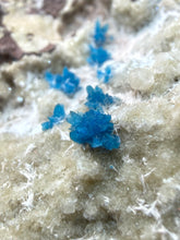 Load image into Gallery viewer, Rare Electric Blue Pentagonite on Druzy Matrix – Collector Mineral Specimen | India