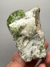 Load image into Gallery viewer, Electric Green Diopside on Quartz – Collector Mineral Specimen (Gilgit-Baltistan) Pakistan