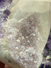Load image into Gallery viewer, Druzy Amethyst on White Cathedral Calcite on Amethyst Cluster | Uruguay