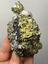 Load image into Gallery viewer, 3.8” New Find: Huanzala Mine Peru Sphalerite + Chalcopyrite + Apatite + Calcite + Quartz | Collector Display Specimen