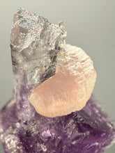 Load image into Gallery viewer, Rhodochrosite + Quartz on Purple Isometric Fluorite (Thumbnail Specimen) | Wutong Mine, China