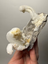 Load image into Gallery viewer, RARE COMBO Moroccan Ram’s Horn Selenite (Gypsum) with Yellow Botryoidal Fluorite Display Specimen