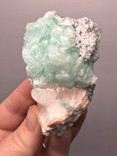 Load image into Gallery viewer, High-Grade Gemmy Green Apophyllite on White Stilbite | Deccan Traps, Maharashtra, India