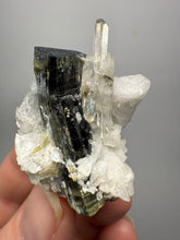 Load image into Gallery viewer, Self-healed Blue and Green Cap Stak Nala Tourmaline w Double Terminated Quartz on Cleavelandite Matrix – Haramosh Mountains, Pakistan