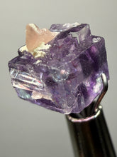 Load image into Gallery viewer, Rhodochrosite + Quartz on Purple Isometric Fluorite (Thumbnail Specimen) | Wutong Mine, China