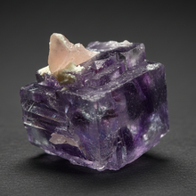 Load image into Gallery viewer, Rhodochrosite + Quartz on Purple Isometric Fluorite (Thumbnail Specimen) | Wutong Mine, China