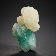 Load image into Gallery viewer, High-Grade Gemmy Green Apophyllite on White Stilbite | Deccan Traps, Maharashtra, India