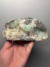 Load image into Gallery viewer, High-Grade Gemmy Green Apophyllite on White Stilbite | Deccan Traps, Maharashtra, India