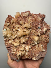 Load image into Gallery viewer, XLG Shiny Peach Stilbite and Mint Green Apophyllite on Druzy Red Heulandite – High-Grade Collector Mineral Specimen from India