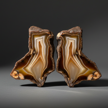Load image into Gallery viewer, High-Grade Indonesian Sumatra Agate Pair – Vibrant Banded Chalcedony with Rich Color Zoning | Ethical Lapidary & Collector Display Specimens