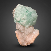 Load image into Gallery viewer, High-Grade Gemmy Green Apophyllite on White Stilbite | Deccan Traps, Maharashtra, India