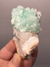 Load image into Gallery viewer, High-Grade Gemmy Green Apophyllite on White Stilbite | Deccan Traps, Maharashtra, India
