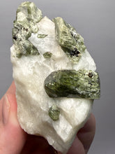 Load image into Gallery viewer, Electric Green Diopside on Quartz – Collector Mineral Specimen (Gilgit-Baltistan) Pakistan