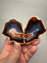 Load image into Gallery viewer, High-Grade Indonesian Sumatra Agate Pair – Vibrant Banded Chalcedony with Rich Color Zoning | Ethical Lapidary & Collector Display Specimens