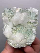 Load image into Gallery viewer, High-Grade Gemmy Green Apophyllite on White Stilbite | Deccan Traps, Maharashtra, India