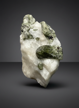 Load image into Gallery viewer, Electric Green Diopside on Quartz – Collector Mineral Specimen (Gilgit-Baltistan) Pakistan