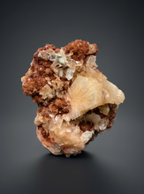 Load image into Gallery viewer, Shiny Peach Stilbite on Druzy Red Heulandite – High-Grade Collector Mineral Specimen from India
