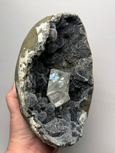 Load image into Gallery viewer, High-Grade Optical Calcite on Black Druzy Chalcedony Stalactites Zeolite| Maharashtra, India