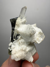 Load image into Gallery viewer, Self-healed Blue and Green Cap Stak Nala Tourmaline w Double Terminated Quartz on Cleavelandite Matrix – Haramosh Mountains, Pakistan