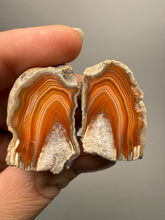 Load image into Gallery viewer, High-Grade Indonesian Sumatra Agate Pair – Vibrant Banded Chalcedony with Rich Color Zoning | Ethical Lapidary & Collector Display Specimens