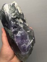 Load image into Gallery viewer, Premium Cubic Green–Purple Phantom Fluorite with Flower Calcite on Matrix
Xianghualing Mine, Hunan Province, China