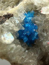 Load image into Gallery viewer, Rare Electric Blue Pentagonite on Druzy Matrix – Collector Mineral Specimen | India