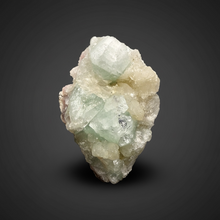 Load image into Gallery viewer, High-Grade Gemmy Green Apophyllite on White Stilbite | Deccan Traps, Maharashtra, India