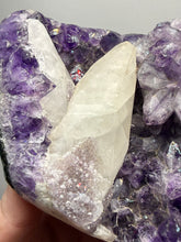 Load image into Gallery viewer, Druzy Amethyst on White Cathedral Calcite on Amethyst Cluster | Uruguay