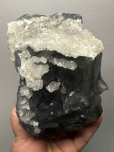 Load image into Gallery viewer, Premium Cubic Green–Purple Phantom Fluorite with Flower Calcite on Matrix
Xianghualing Mine, Hunan Province, China