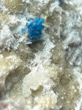 Load image into Gallery viewer, Rare Electric Blue Pentagonite on Druzy Matrix – Collector Mineral Specimen | India