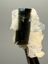 Load image into Gallery viewer, Dark Green Cap Stak Nala Tourmaline with Cleavelandite Flower – Haramosh Mountains, Pakistan | Thumbnail Specimen