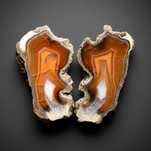 Load image into Gallery viewer, Indonesian Sumatra Agate Pair – Vibrant Banded Chalcedony with Rich Color Zoning | Ethical Lapidary & Collector Display Specimens