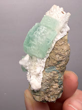 Load image into Gallery viewer, High-Grade Gemmy Green Apophyllite on White Stilbite | Deccan Traps, Maharashtra, India