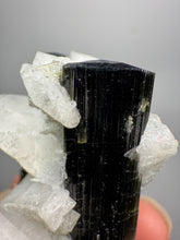 Load image into Gallery viewer, Blue and Green Cap Stak Nala Tourmaline w Double Terminated Quartz on Cleavelandite Matrix – Haramosh Mountains, Pakistan
