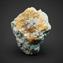 Load image into Gallery viewer, Hessonite Garnet Cluster on Matrix – Natural Collector Specimen from Pakistan | High-Grade Orange-Red Garnet Crystals