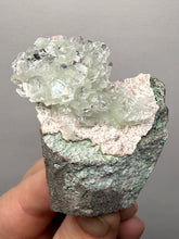 Load image into Gallery viewer, Light Mint Green “Disco Ball” Radial Apophyllite on Pink & Green Heulandite — Deccan Traps, India