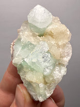 Load image into Gallery viewer, High-Grade Gemmy Green Apophyllite on White Stilbite | Deccan Traps, Maharashtra, India