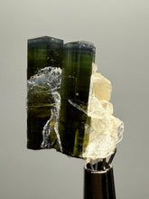 Load image into Gallery viewer, Double Blue Cap Dark Green Stak Nala Tourmaline and Cleavelandite – Haramosh Mountains, Pakistan | Thumbnail Specimen