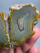 Load image into Gallery viewer, High-Grade Indonesian Sumatra Agate Pair – Vibrant Banded Chalcedony with Rich Color Zoning | Ethical Lapidary & Collector Display Specimens