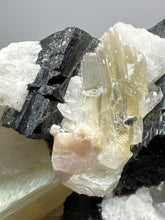 Load image into Gallery viewer, Dark Green Cap Stak Nala Tourmaline & Pink Morganite on Cleavelandite on Quartz Matrix – Haramosh Mountains, Pakistan